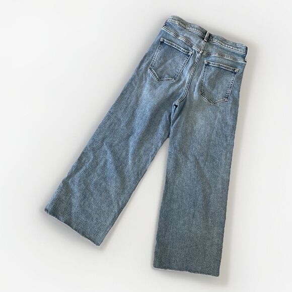 Banana Republic High-Rise Wide Leg Crop Blue Jeans Sz 26 Med Wash Frayed‎ Ankle - Picture 4 of 9